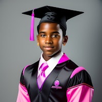 a young man in a graduation cap and gown posing for a photo