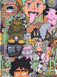 a piece of art with a lot of cartoon characters on it