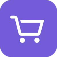 a shopping cart icon on a purple background