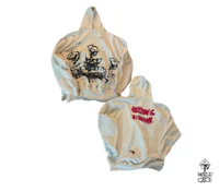 a white hoodie with a drawing on it