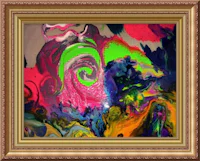 an abstract painting in a gold frame