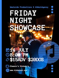 a flyer for a friday night showcase