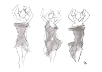 three sketches of a woman in a dress