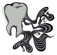 a black and white tooth sticker with swirls on it
