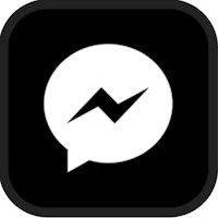 a black and white icon with a white message in it