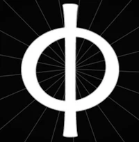 a white symbol with a black background