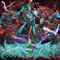 superman, batman, dc comics characters and lightning on a black background