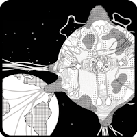 a black and white drawing of a spaceship