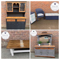 four pictures of furniture that has been painted and refinished