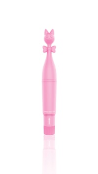 a pink bottle with a bow on it