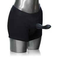 a mannequin wearing a black underwear with a large sex toy