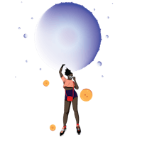 an illustration of a woman holding a ball in space