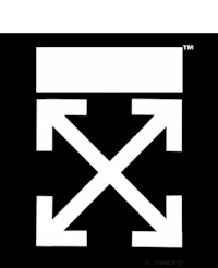 a white and black logo with an arrow in the middle