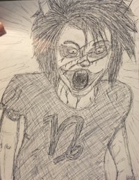 a drawing of a girl with a mouth full of hair