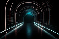 a tunnel with neon lights in the dark