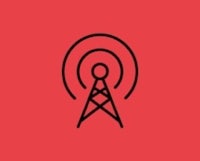 a radio tower on a red background