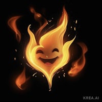a flame with a smiley face on a black background