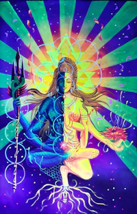 a painting of a goddess with a tree in the background