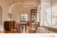 a living room with a fireplace and bookshelves