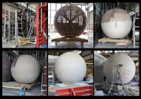 a series of photos showing the construction of a large egg