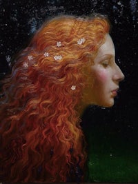 a painting of a woman with red hair and flowers in her hair
