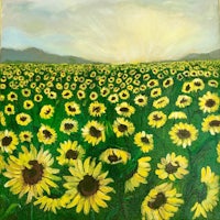 a painting of sunflowers in a field