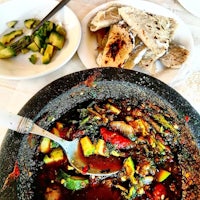 a bowl of food on a table