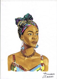 a drawing of a woman wearing a turban
