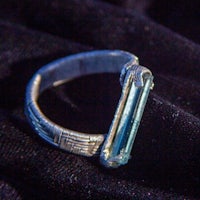 a silver ring with a blue topaz stone