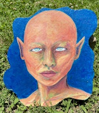 a painting of an elf with blue eyes