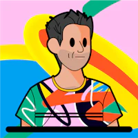 a cartoon of a man in a colorful shirt