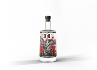 a bottle of gin with a skull on it