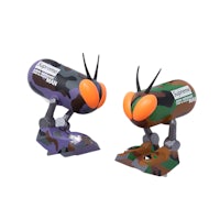 a pair of toy robots in camouflage colors