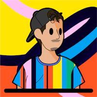 a cartoon of a man in a colorful shirt
