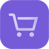 a shopping cart icon on a purple square