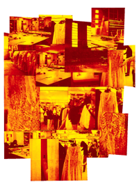 a collage of photos of people in a store