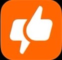 an orange and white app icon with a thumbs up