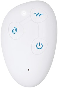 a white button with blue buttons on it