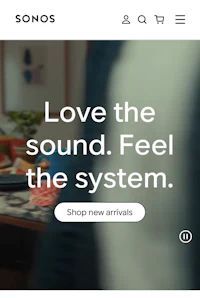 the sonos website with the words love the sound, feel the system
