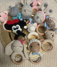 a group of crocheted animals on a plate