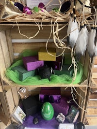 a crate filled with a variety of items