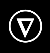 a white triangle in a circle on a black background