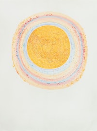 a drawing of a yellow, orange, and blue circle