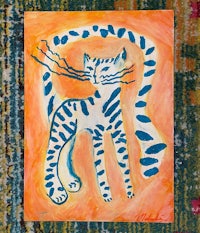 a painting of a striped cat on a rug