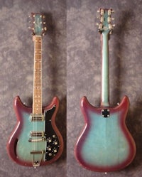 a guitar with a blue and purple finish