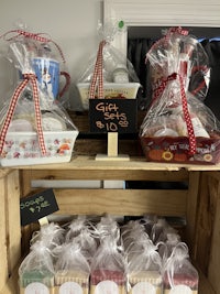 a wooden crate filled with a variety of items