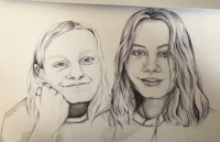 a drawing of a woman and a girl
