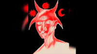 an image of a red devil with horns on his head