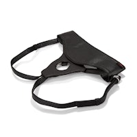 a black leather harness on a white background