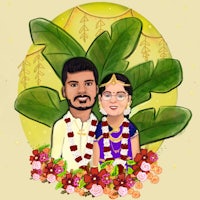 a cartoon drawing of an indian couple